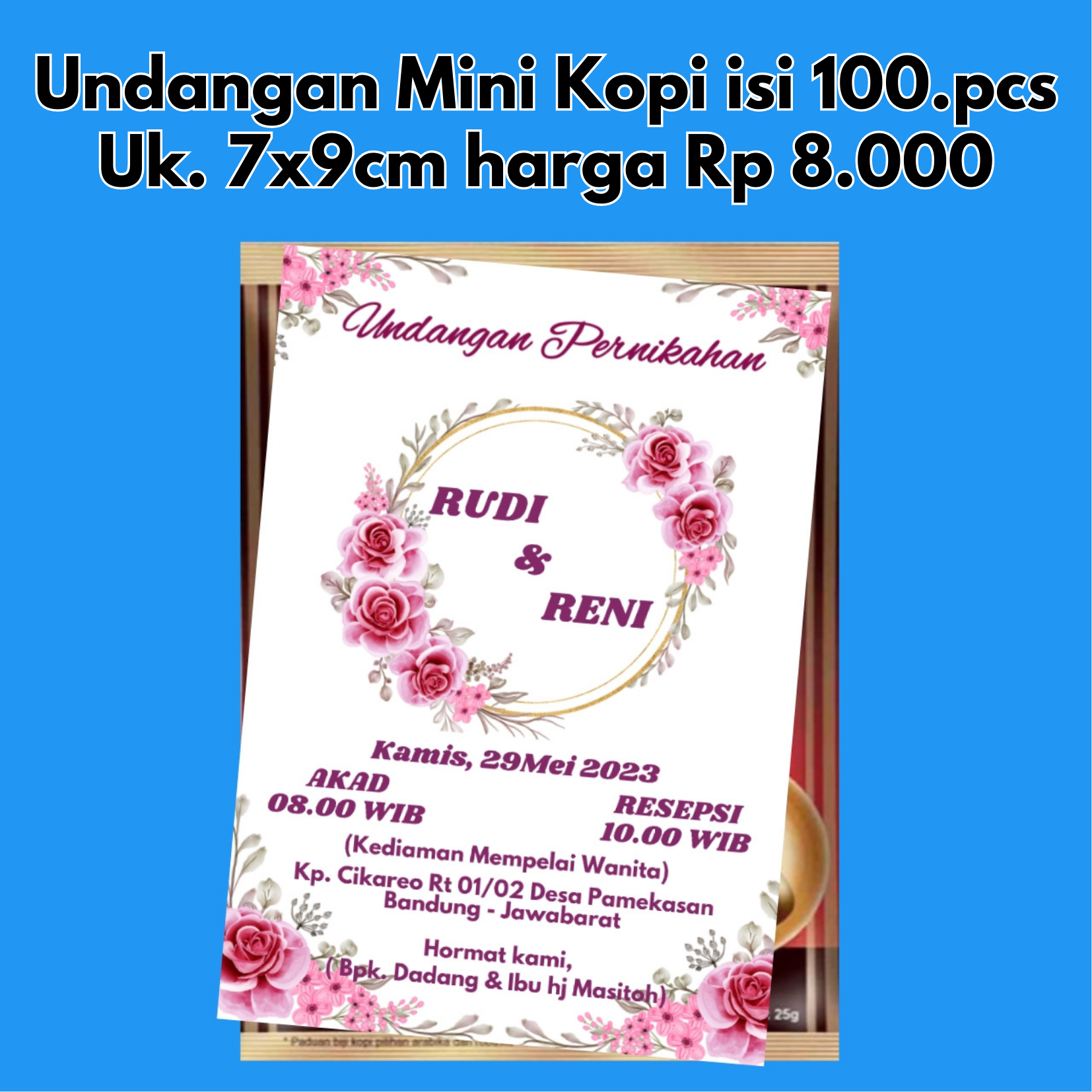 UNDANGAN PERNIKAHAN MINI UNTUK DI KOPI/MASAKO/ROYKO/PERMEN DLL/100pcs ...