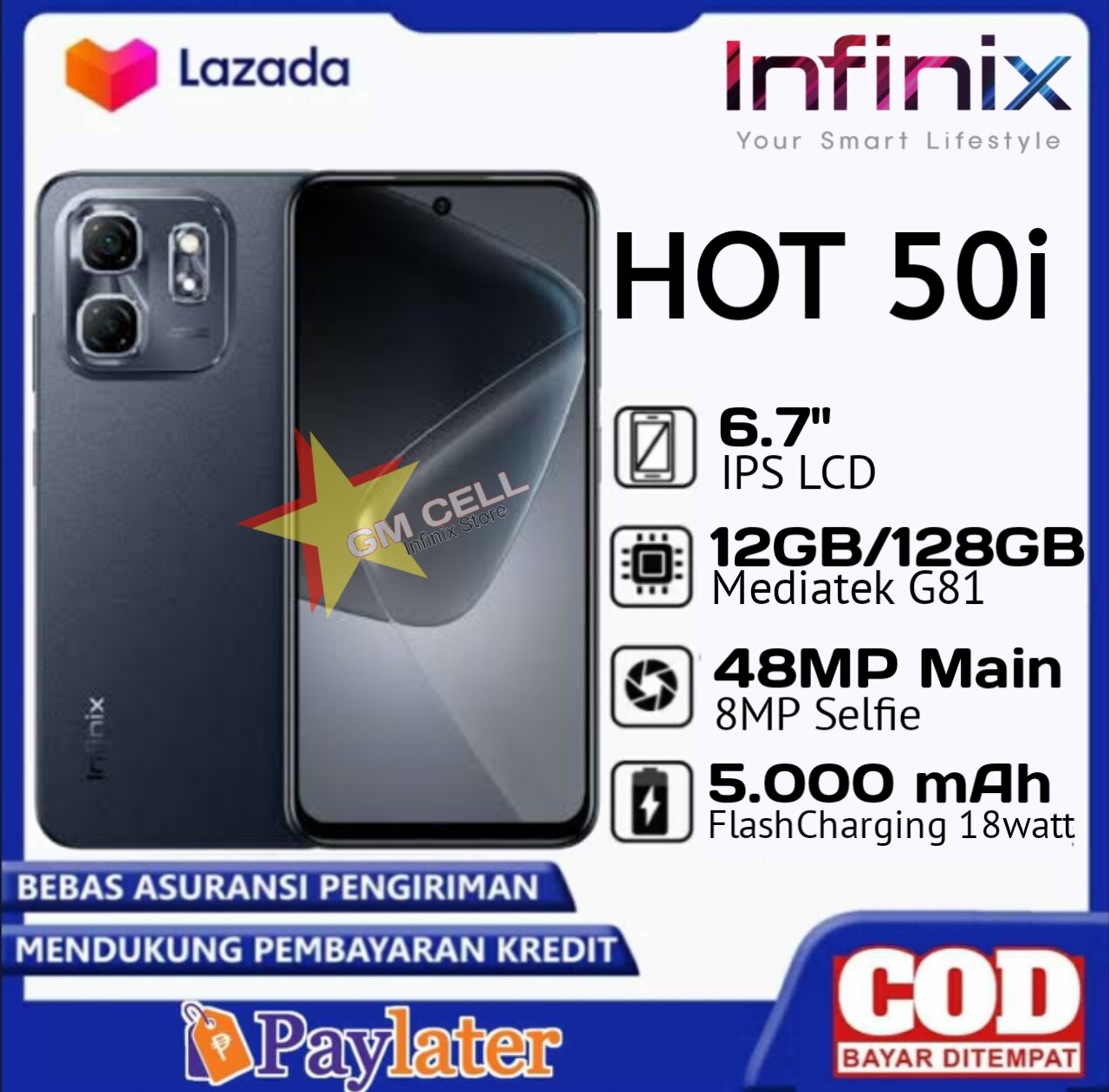Infinix Hot 50i NFC Ram 12 + 128 camera 48mp original original official warranty Harga  1,280,000 Ringgit*Penghantaran Percuma
