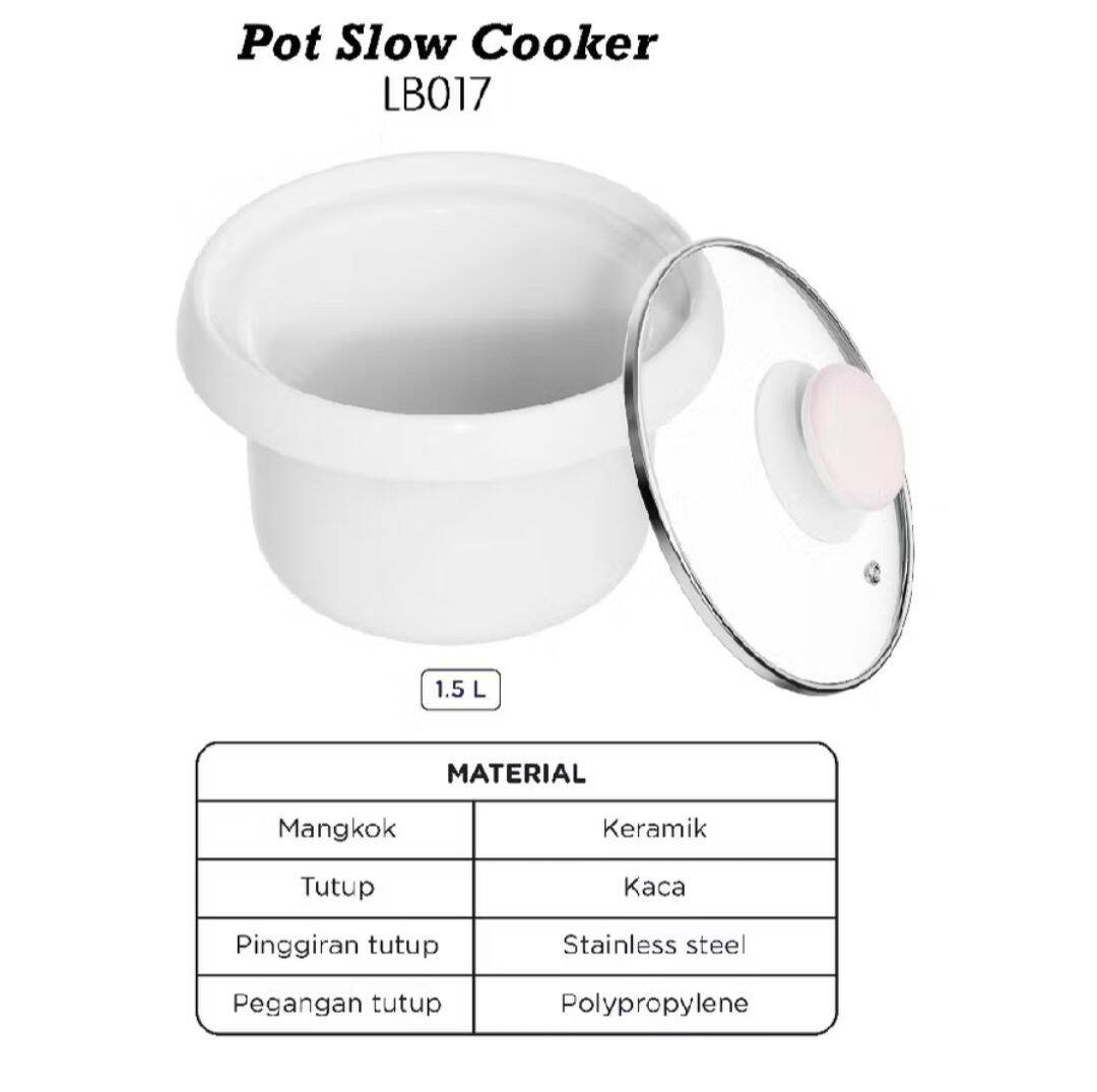 Baby Safe Bowl Slow Cooker - Keramik + Tutup Kaca Slow Cooker 0.8L Dan 1.5L