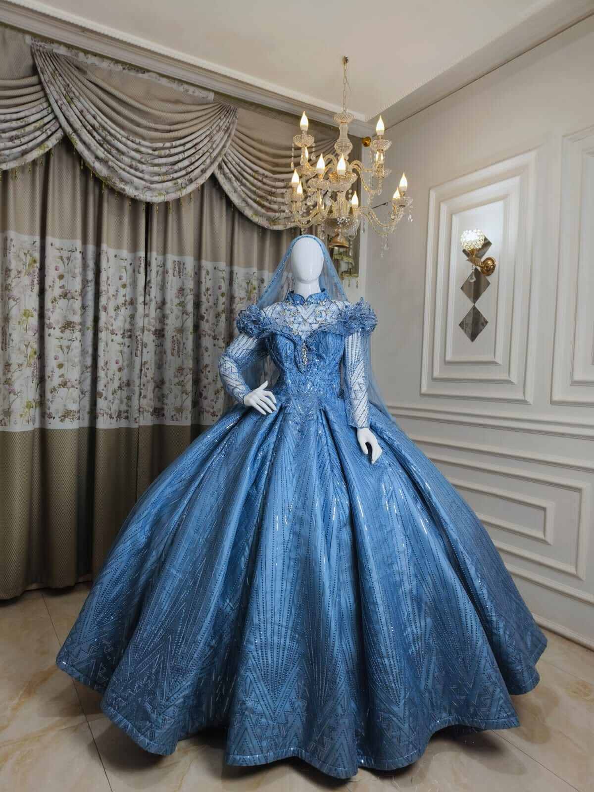 gaun pengantin warna biru muda denim muda model bolero Lazada