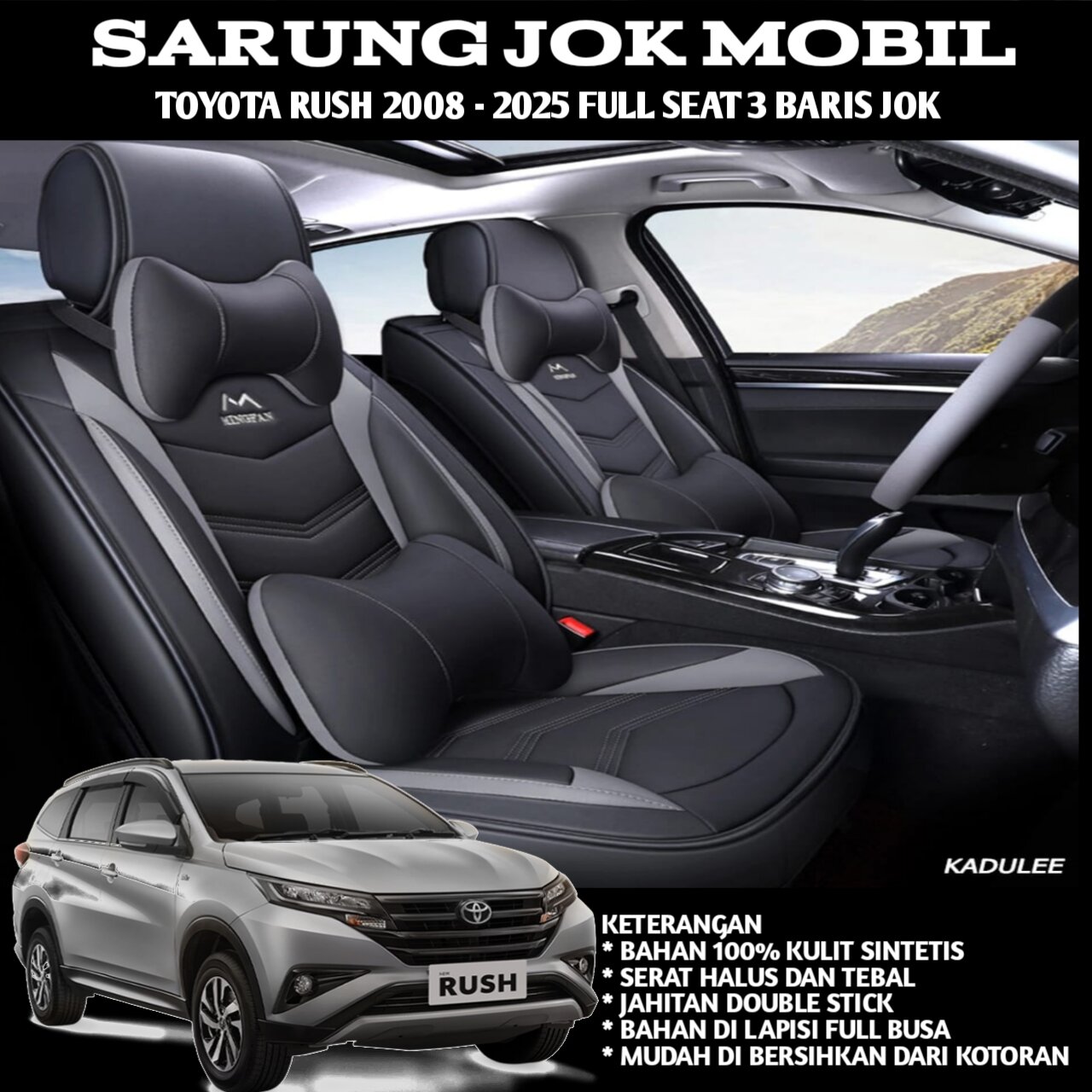 sarung jok mobil terios rush 2008 - 2025 full set 3 baris jok kulit sinetis Harga 1,500,000 rupiah*Gratis Ongkir