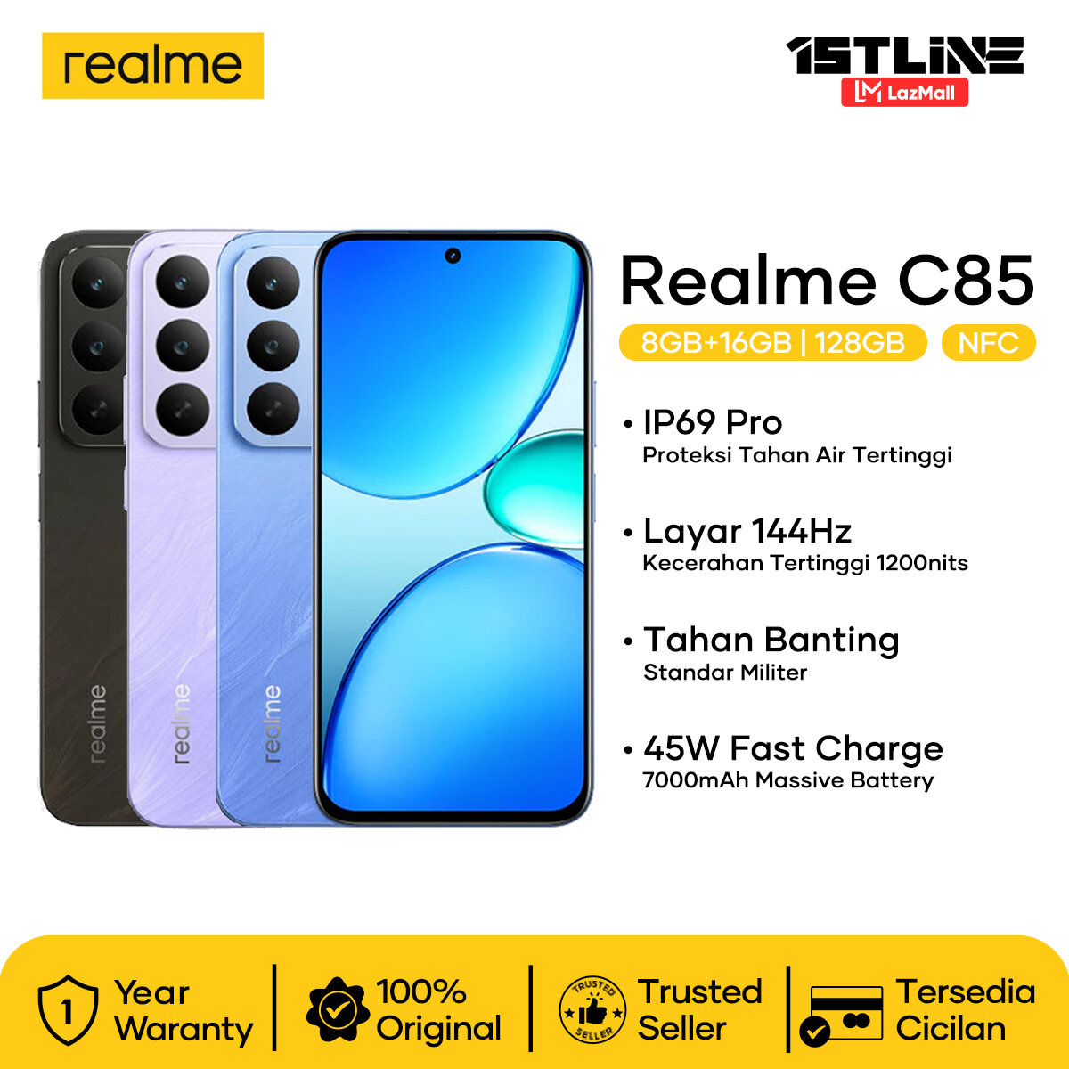 [New] Realme C85 6/128 8/128 8/256 144Hz 1200Nit Ultra Bright Display Charge Official Warranty Available Cod Harga  2,599,000 Ringgit*Penghantaran Percuma