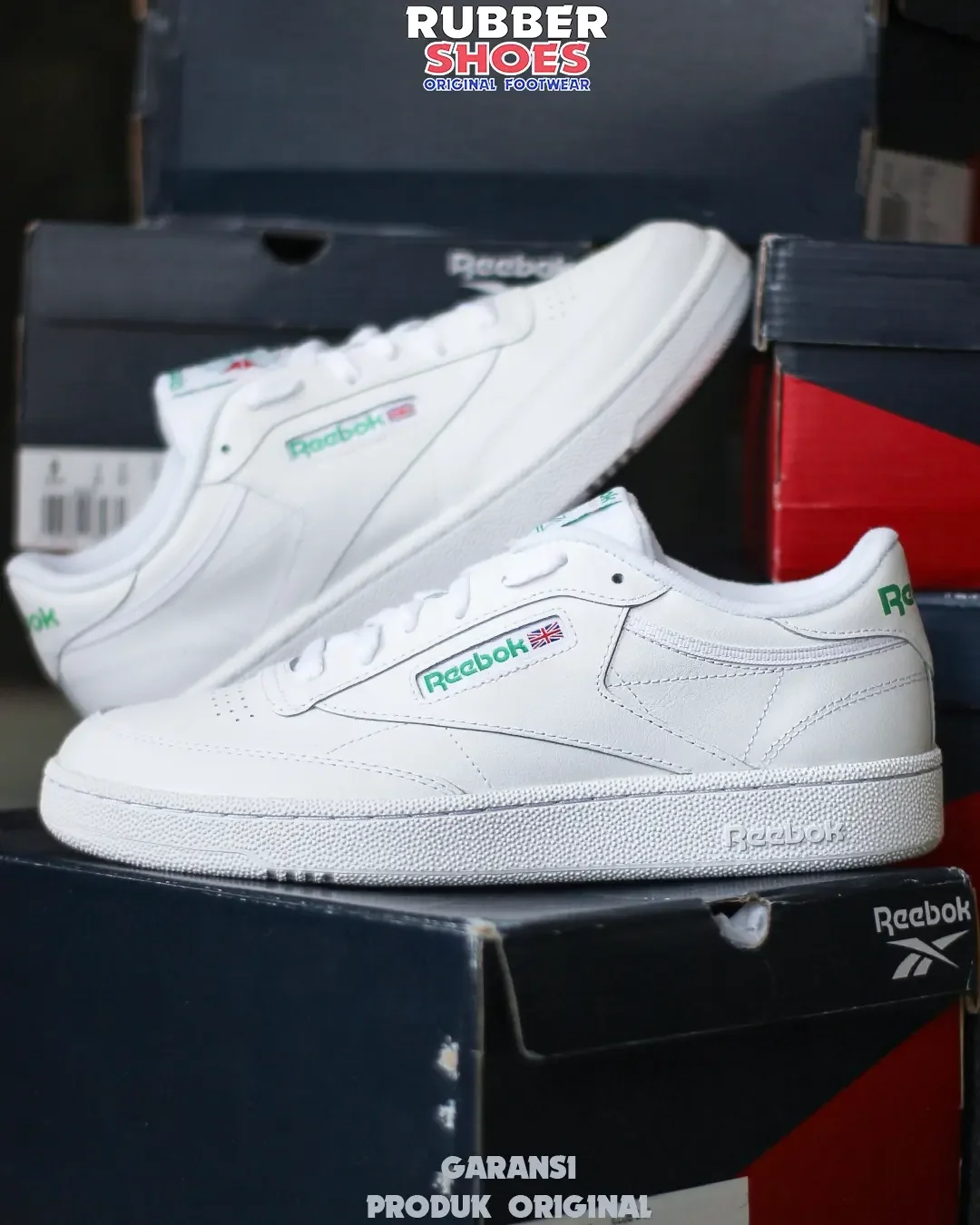 SEPATU REEBOK CLUB C 85 WHITE GREEN SNEAKERS CASUAL AR0456 BNIB