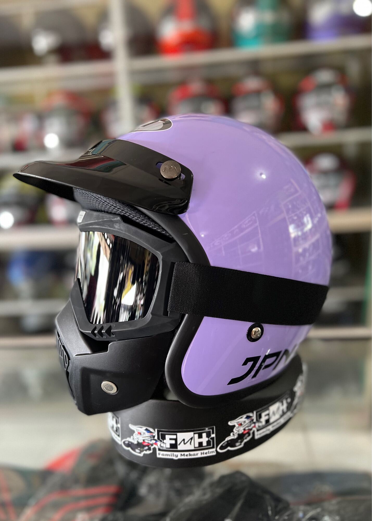 HELM BOGO JPN ORIGINAL WARNA UNGU PASTEL PNP KACA GOGGLE MASK HELM BOGO