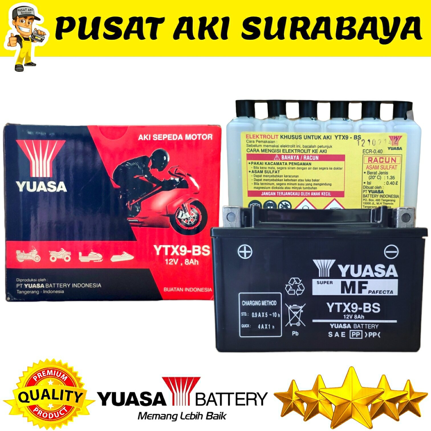 TERBAIK AKI YUASA YTX9 UNTUK MOTOR NINJA 250 FI PIAGGIO ZIP PULSAR 200