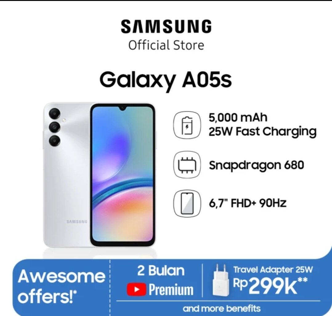 SAMSUNG GALAXY A05S GARANSI RESMI Harga 2,022,000 rupiah*Gratis Ongkir