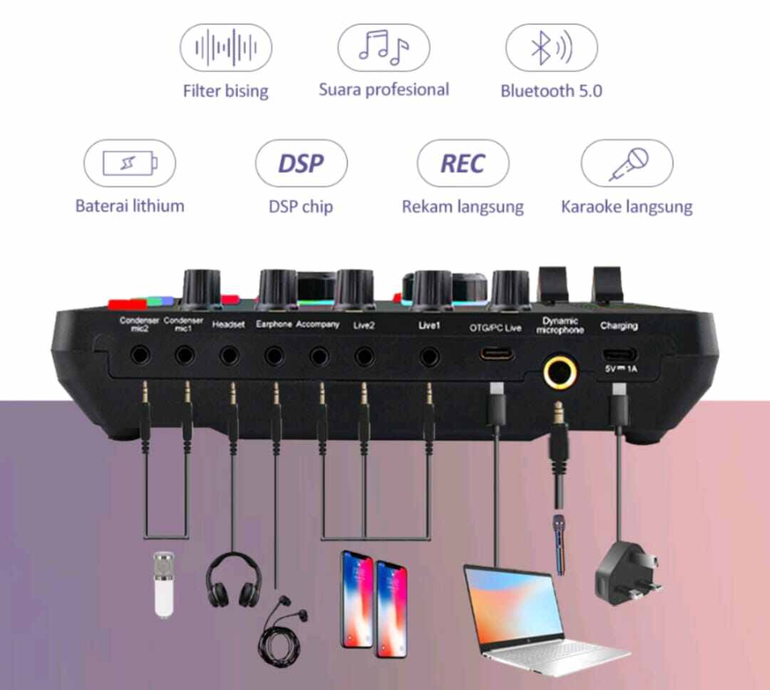 Soundcard F999 Audio USB External Sound Card mic Mixer Bluetooth phone ...