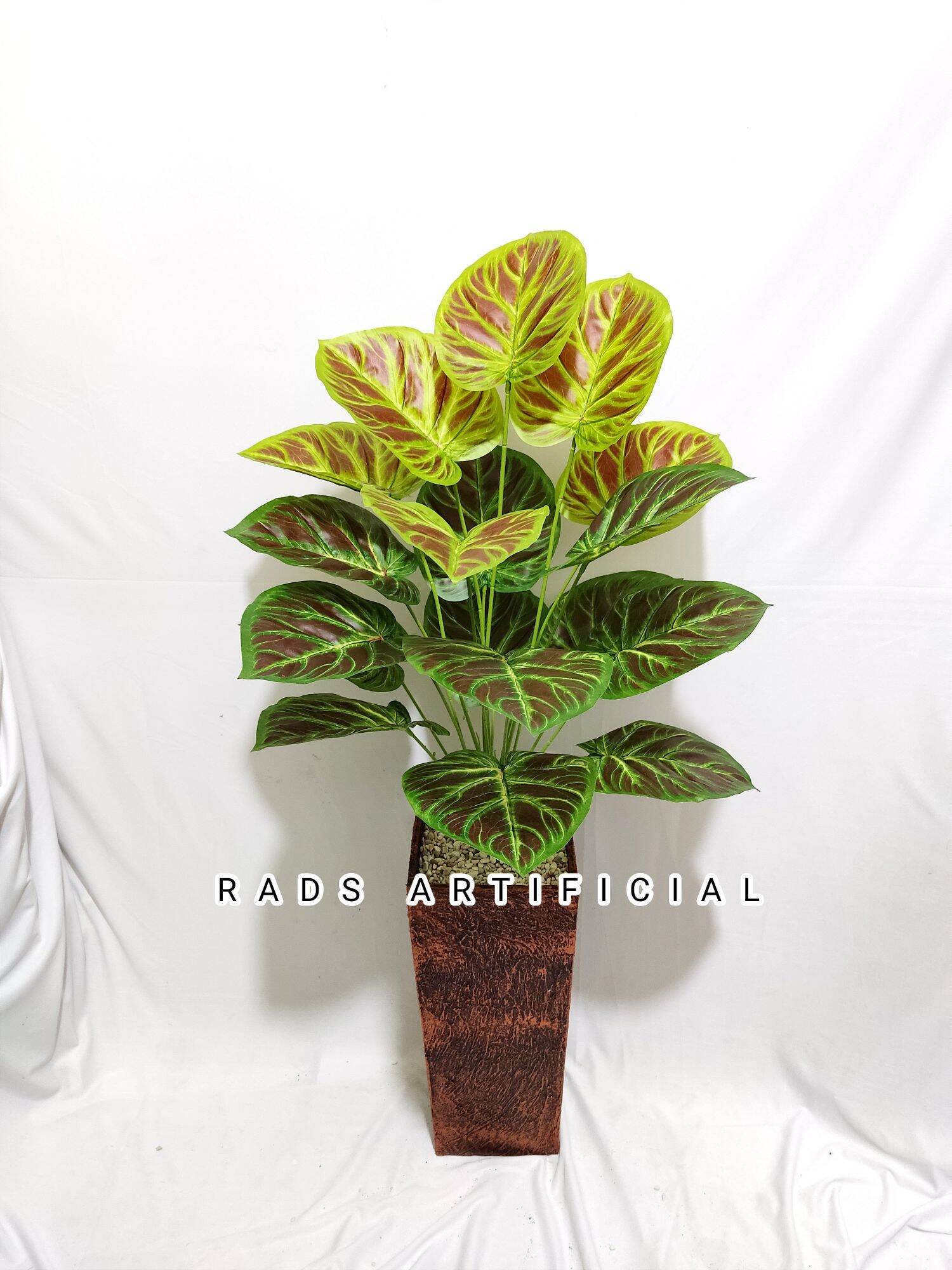 Pohon hias keladi coklat artificial cabang18+pot kayu