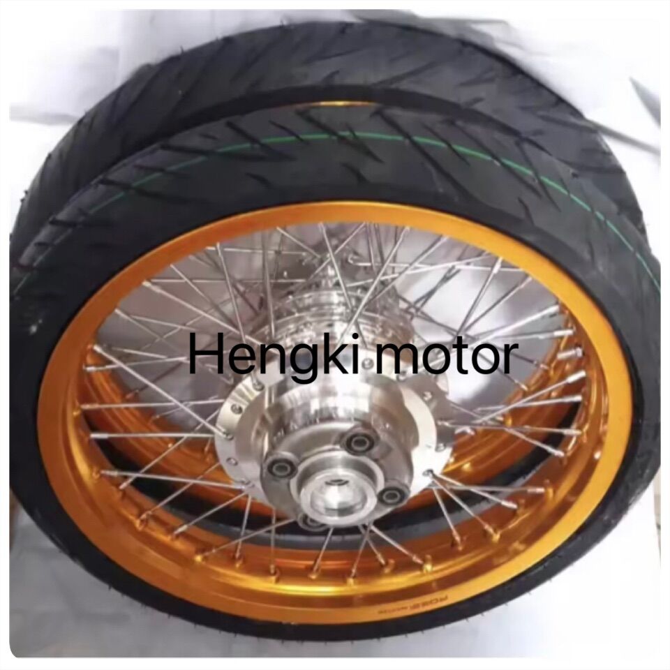 velg gl pro .Mega pro Primus,mega pro hiu ring 17 tambah ban baru uk velg 185/215x17 Harga 1,400,000 rupiah*Gratis Ongkir