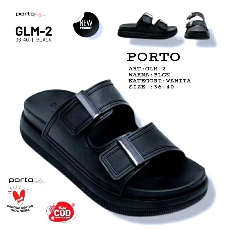 Porto Glm-2 Women's Wedge Sandals Rubber Material Korean Style Latest Model with Two Tire Straps - Merek Porto Harga 34,000 rupiah*Gratis Ongkir