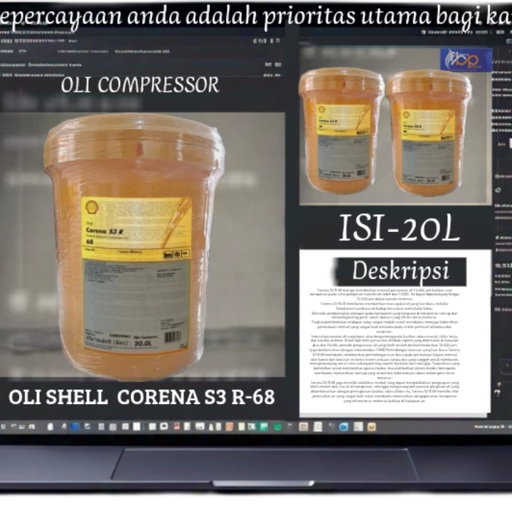 oli pelumas kompresor.SHELL CORENA S3 R--68 isi-20liter kemasan pail Harga 1,100,000 rupiah*Gratis Ongkir