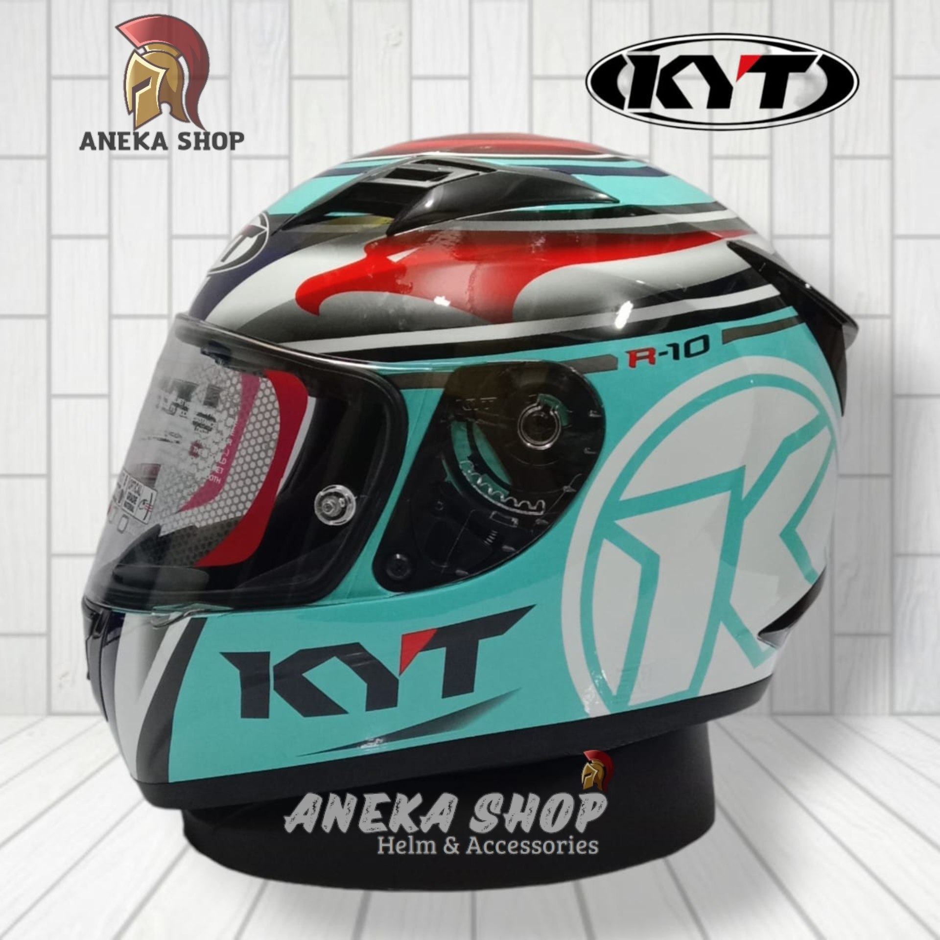 HELM KYT R10 FLAT&PINLOCK #1 AQUA BLUE/WHITE/RED | SINGLE VISOR | HELM SNI Harga 475,000 rupiah*Gratis Ongkir