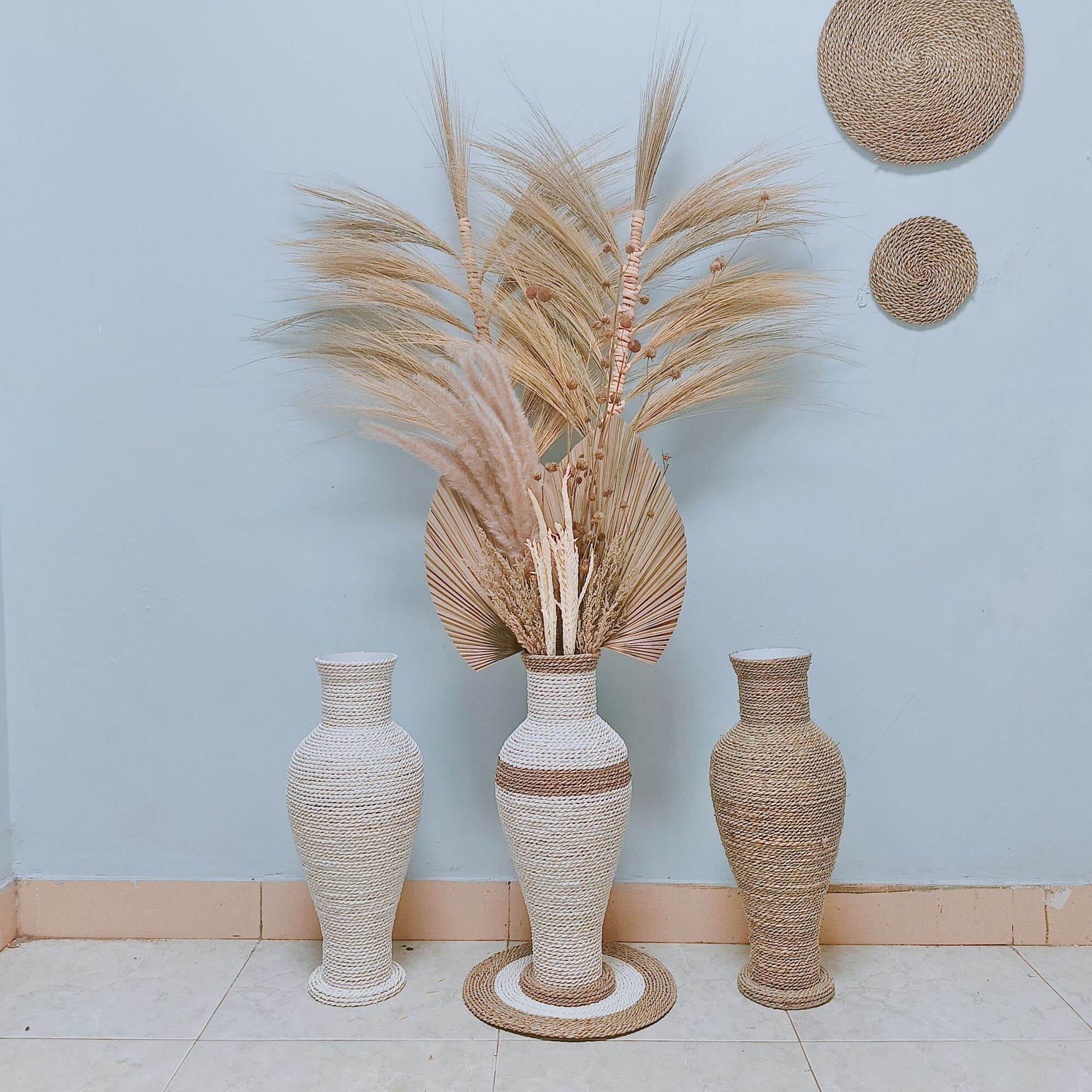 Paket hemat rustic decoration dengan vas 50 cm | Dried flowers | Paket Rayung stick, Daun palm