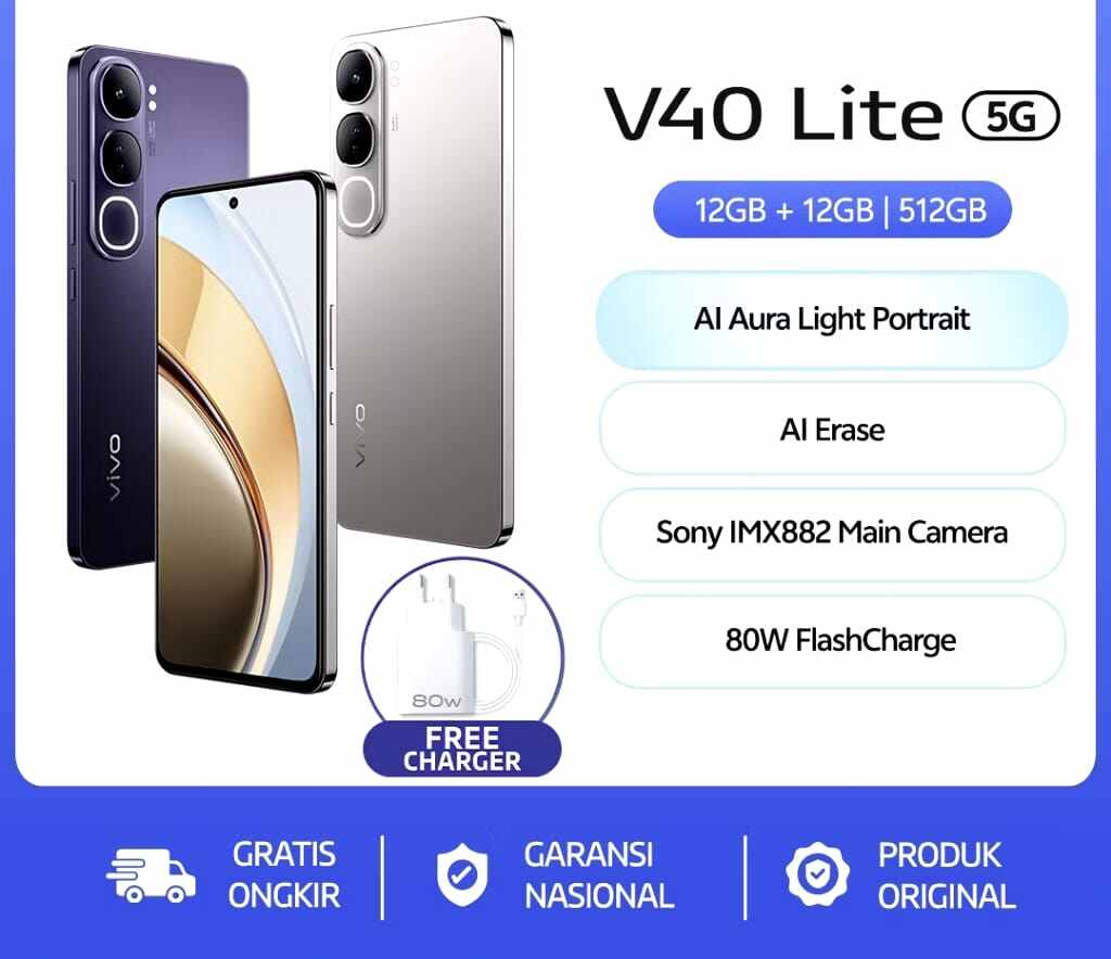 vivo V40 Lite 5G (12/512) -AlAura Light, Al Erase, Sony lMX882, 80W FlashCharge Harga  5,300,000 Ringgit*Penghantaran Percuma