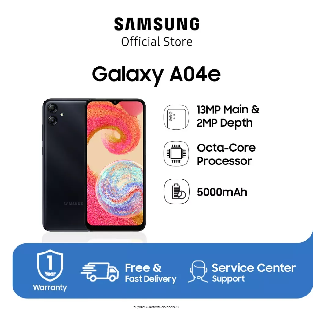 SAMSUNG GALAXY A04E RAM 3 32GB 3 64GB GARANSI RESMI Harga 1,249,000 rupiah*Gratis Ongkir