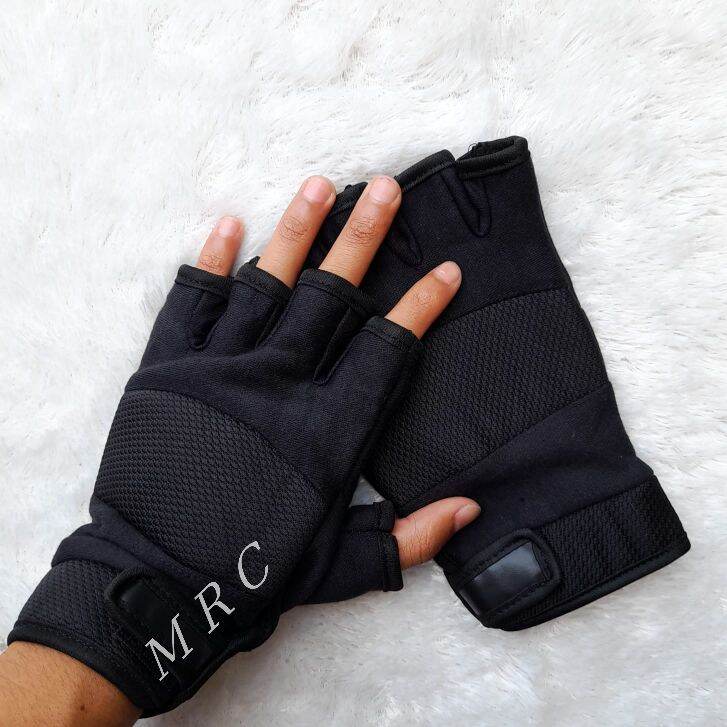 1-3 Pasang Sarung Tangan Motor Cowok Setengah Jari Hitam Polos