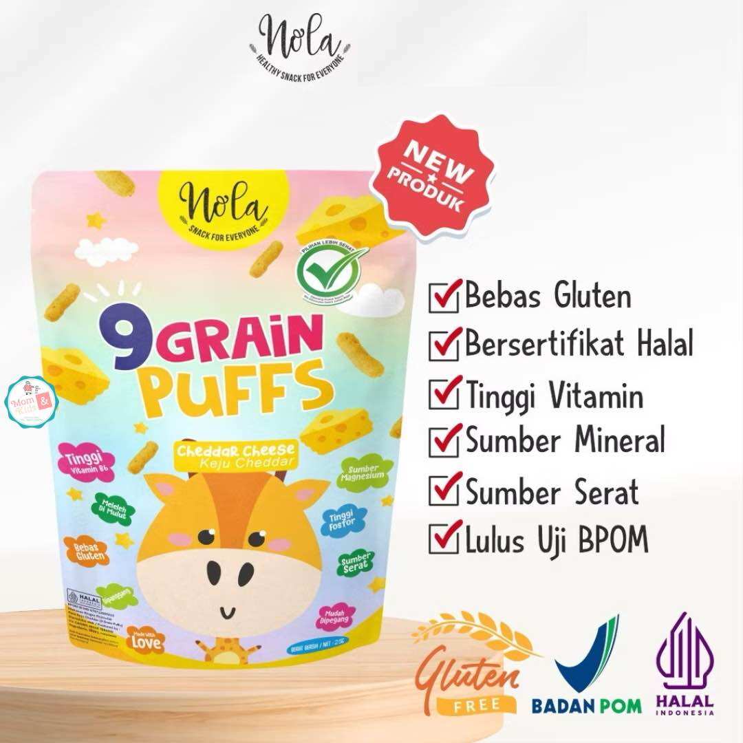 NOLA 9 Grain Puffs Cheese Chicken 25GR | Snack Cemilan MPASI Bayi Anak 1 Th+ Gluten Free