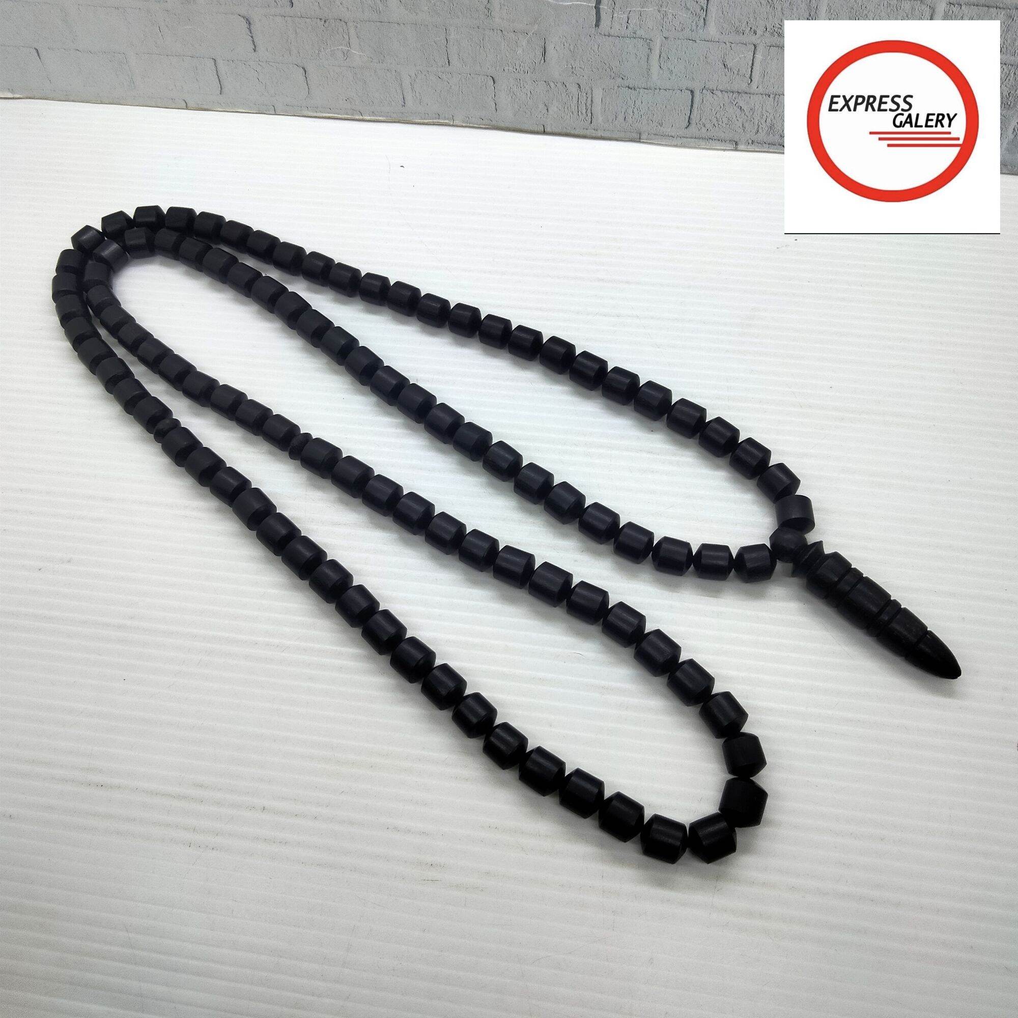 kalung tasbih kayu kelor hitam motif marjan x977