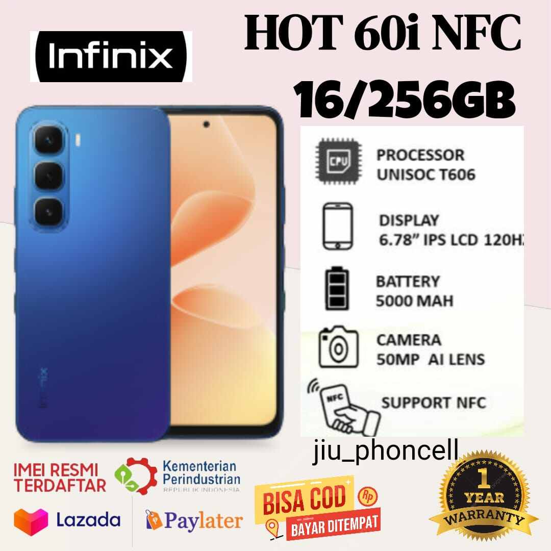 Infinix Hot 60I Nfc Ram 12+1256 Gb Helio G81 Ultra Gaming Processor (Replacement for Hot 50) 1 Year Official Warranty & Registered Imei Harga  1,095,000 Ringgit*Penghantaran Percuma