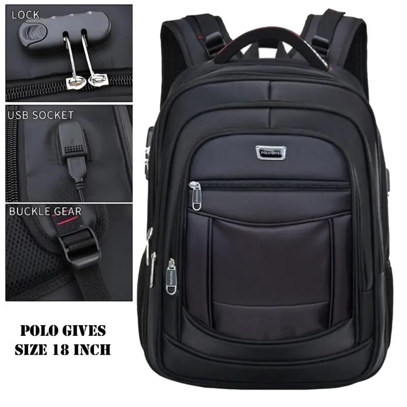 Tas Polo GIVES 18 IN Tas Ransel Kerja Tas sekolah Kunci Usb Port POLO Import