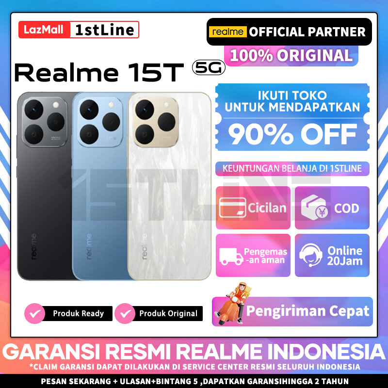Realme 15t 5g Cellphone 8/128Gb 8/256Gb 7000Mah Long-Lasting Battery 60W Fast Charge Latest 6Nm Octa-Core Chipset Harga 3,999,000 rupiah*Gratis Ongkir