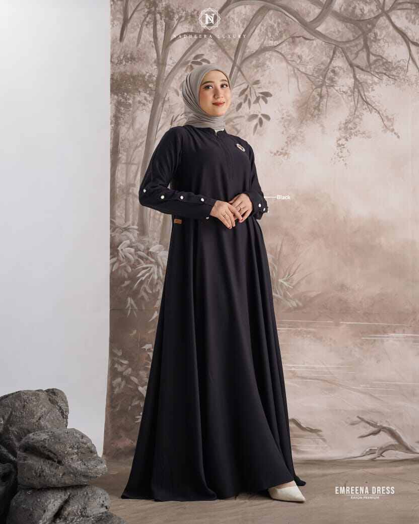 midi dress nibras gamis black dobby Produk NIBRAS HOUSE SOLO