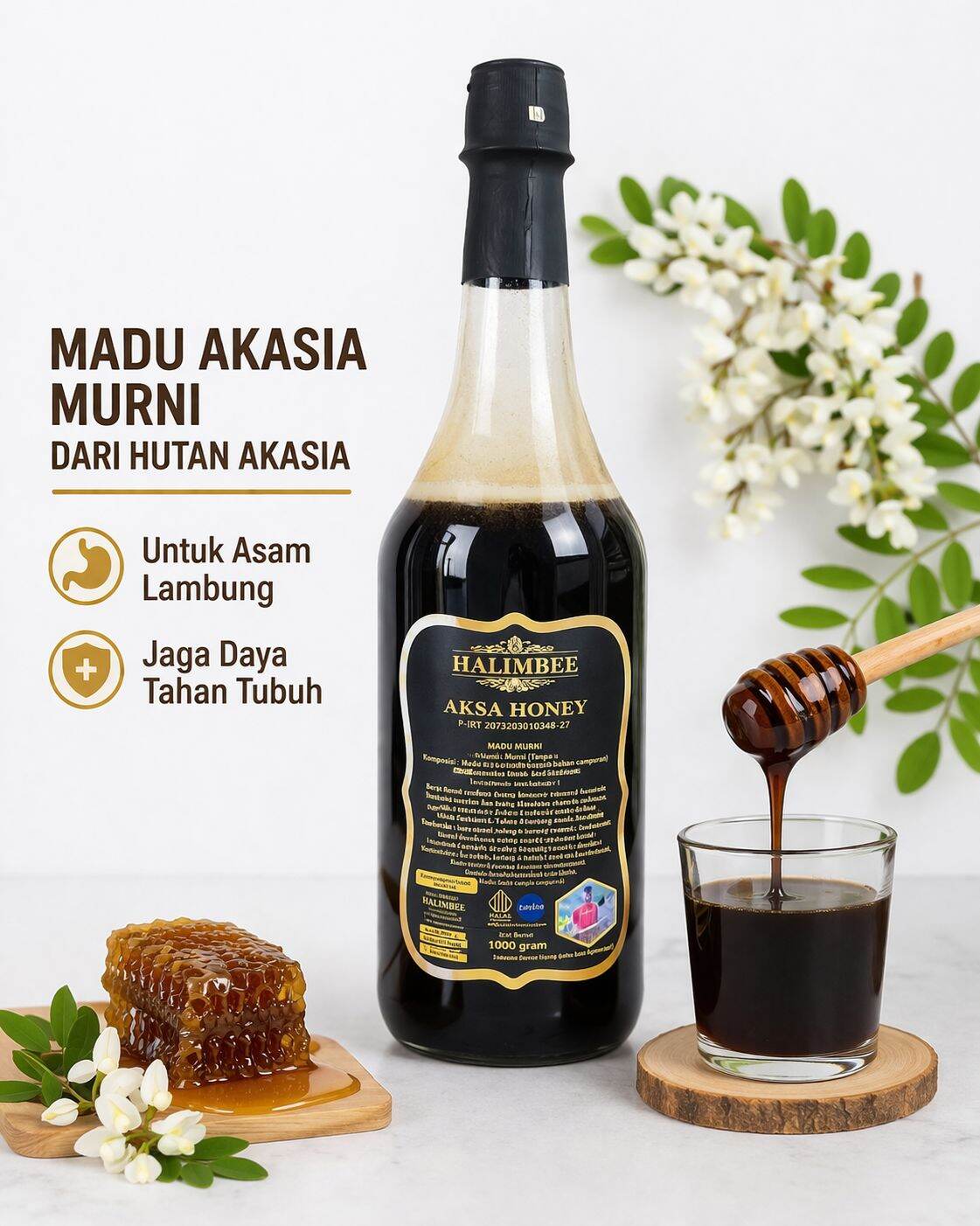 Original Halimbee Honey Acacia Nectar Original Grade a Super 100% Pure Honey 1kg Bottle