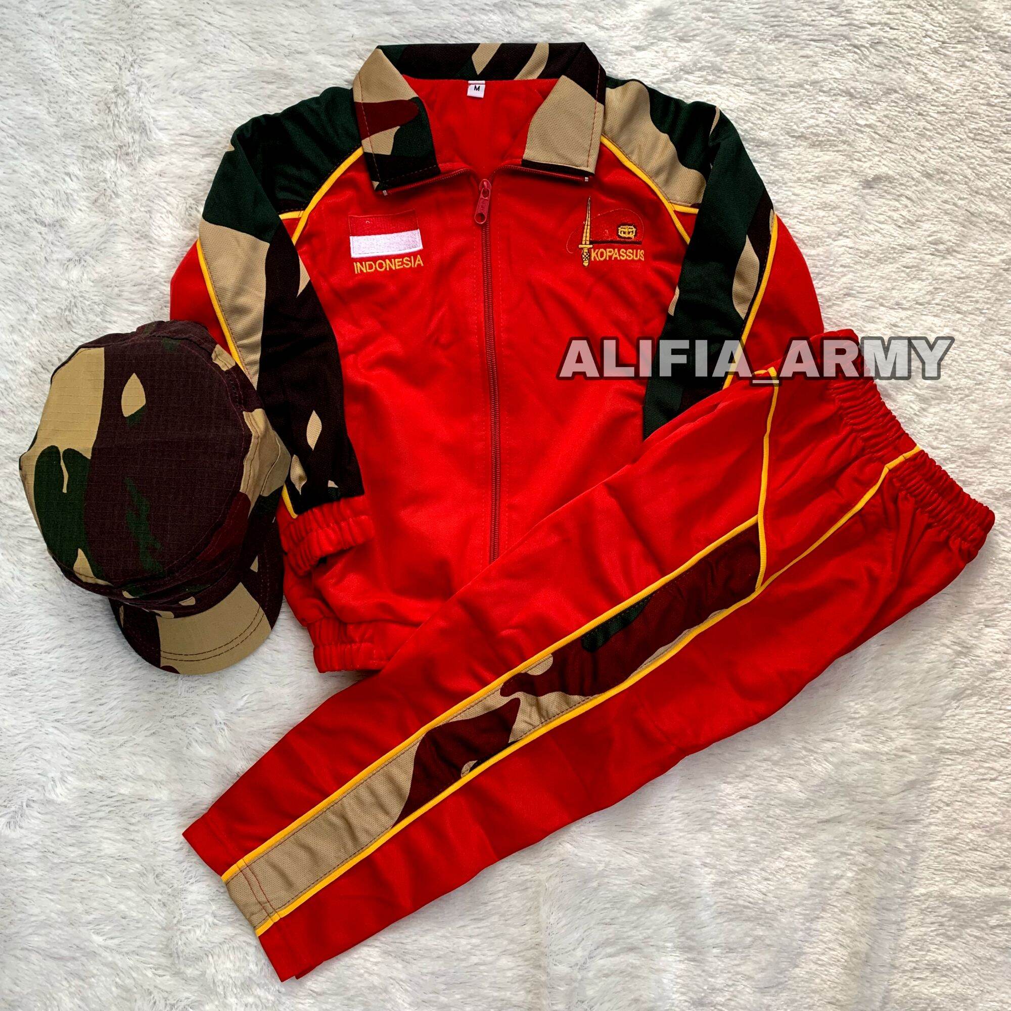 Setelan treaning olahraga anak free topi pet loreng kopassus - Treaning outdoor anak loreng tentara -…