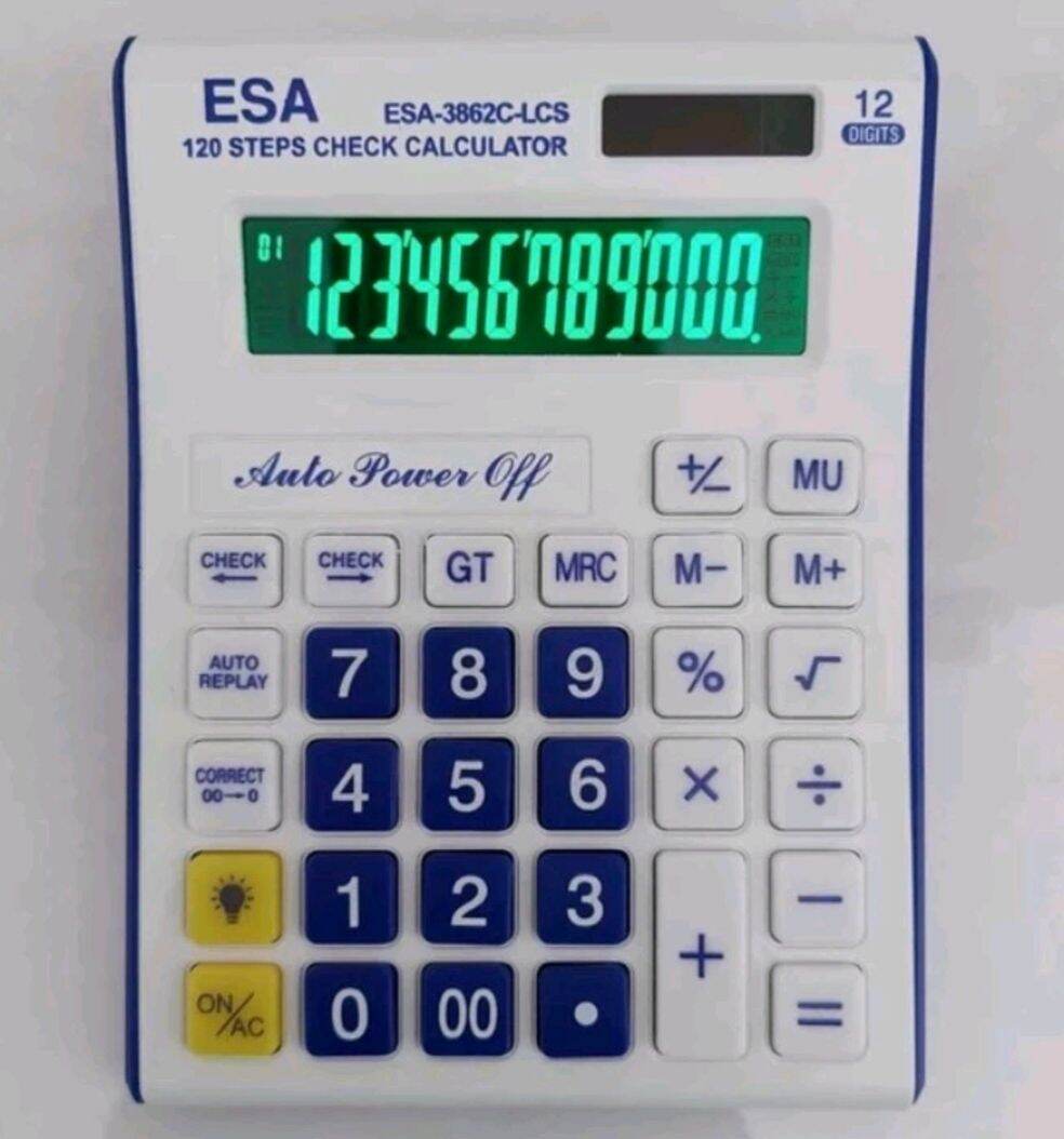 COD- KALKULATOR ESA LCD LED 3862 LCS 12 DIGIT 120 STEP CHECK