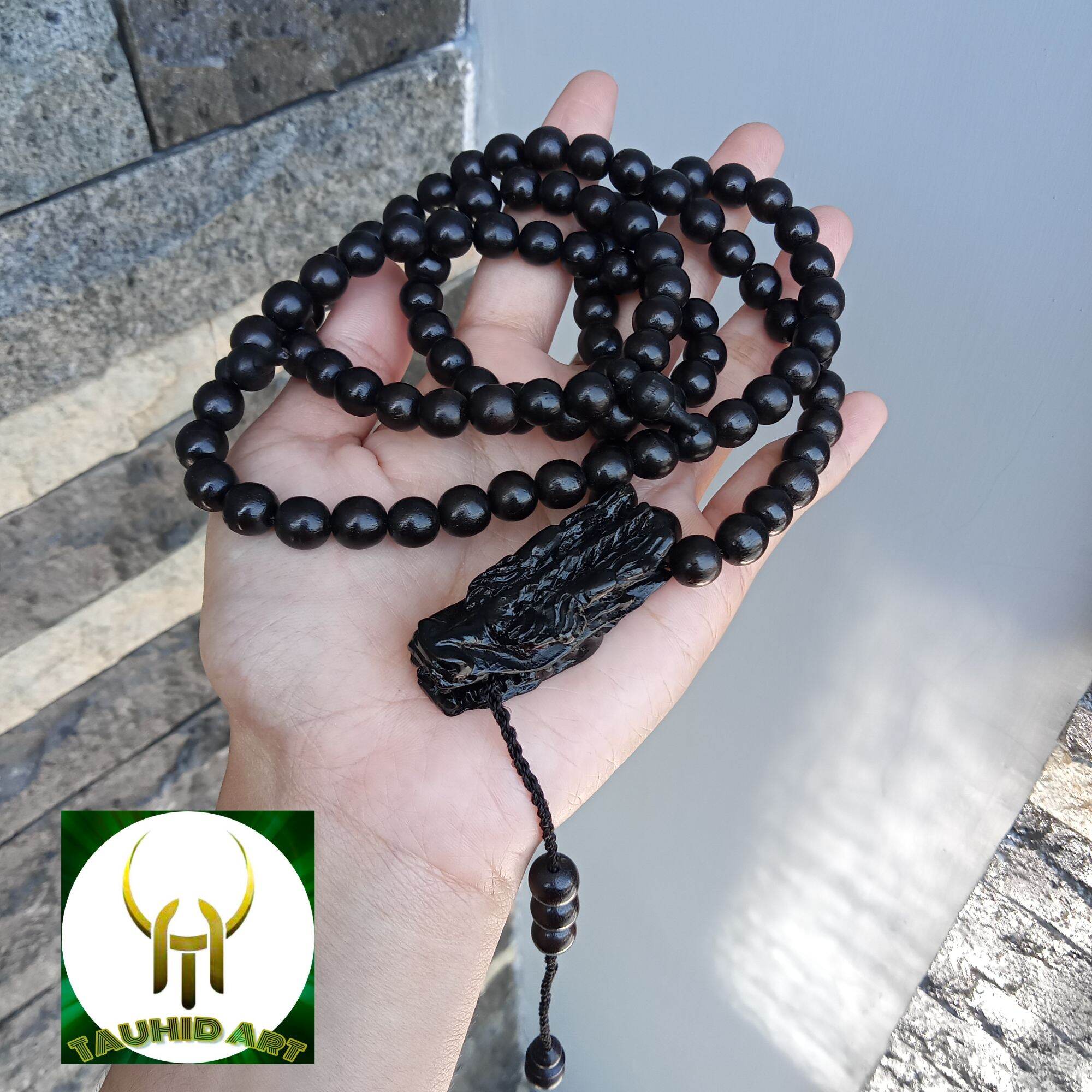 Tasbih kayu kelor hitam kepala ukir naga -8mm T 167