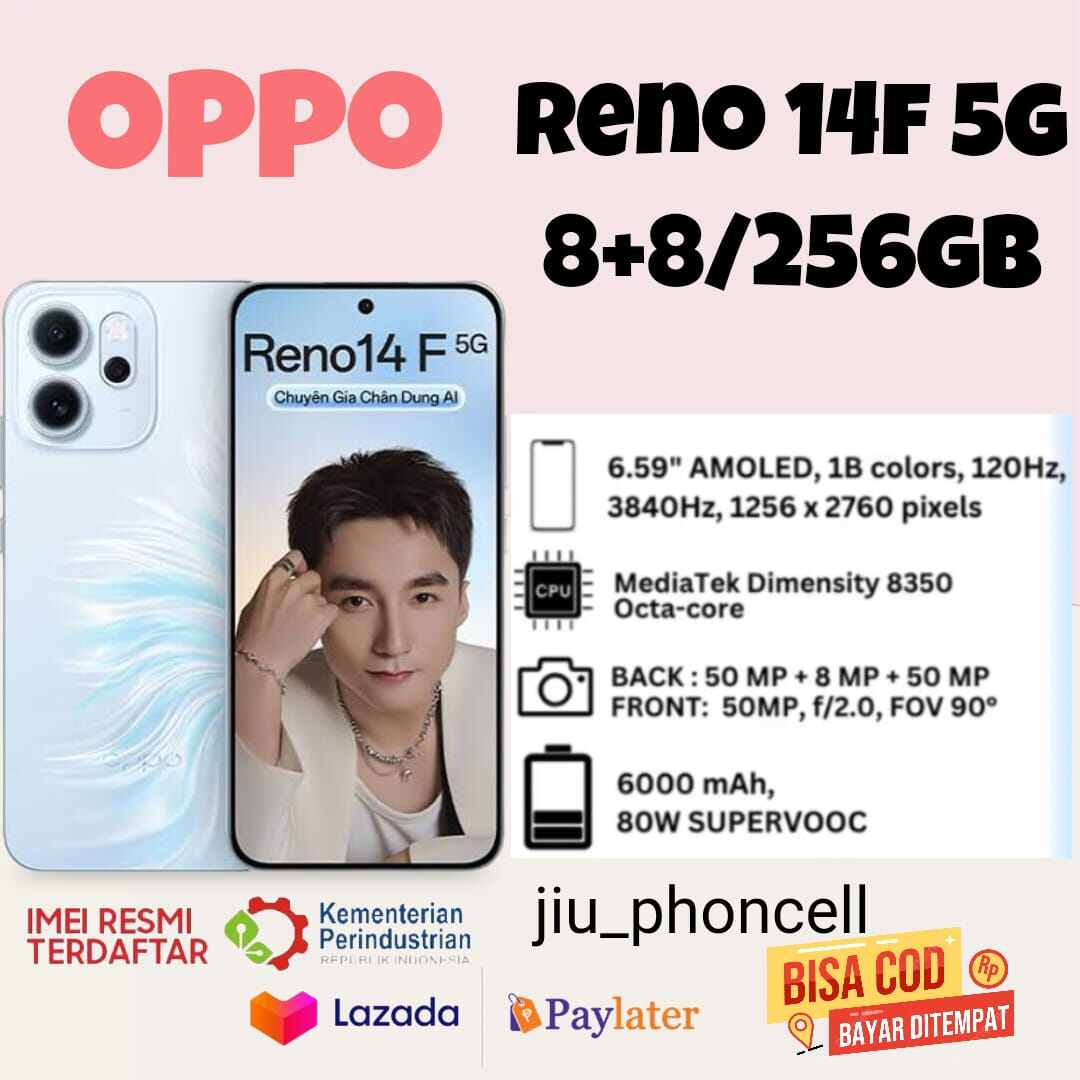 Oppo Reno 14F 5g Nfc 16+256Gb (8+8/256 Gb) Snapdragon 6 Gen 1 Official Warranty 1 Year Registered Imei Harga  1,999,000 Ringgit*Penghantaran Percuma