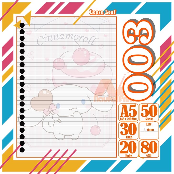Binder A5 Loose Leaf Leef Karakter Cinomorol hello kitty kucing lucu kartun Isi 50 Lembar isi Ulang full warna lucu pelajar buku mahasiswa sekolah siswa kertas Vol- 10