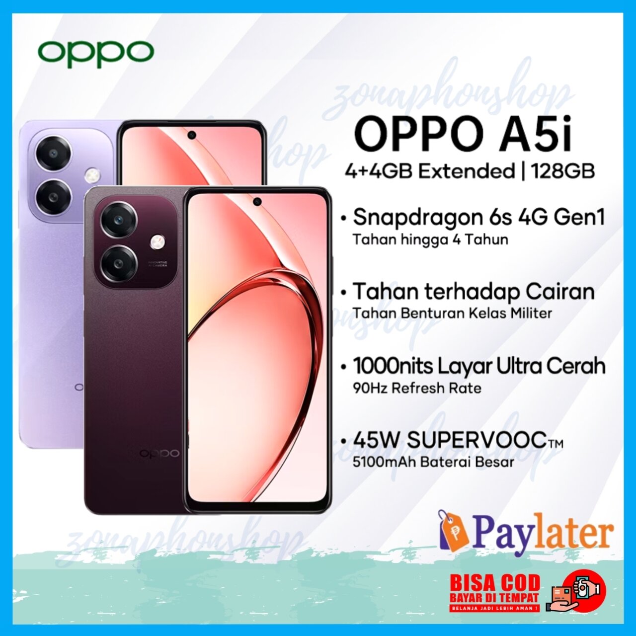 Oppo A5i Ram 8(4+4)/128 original oppo resmi indonesia garansi 1tahun Harga  1,399,000 Ringgit*Penghantaran Percuma