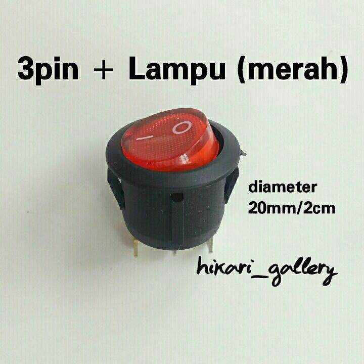 Saklar Switch On/Off Merah Bulat 3pin + Lampu / Rocket Switch Bulat 3 ...