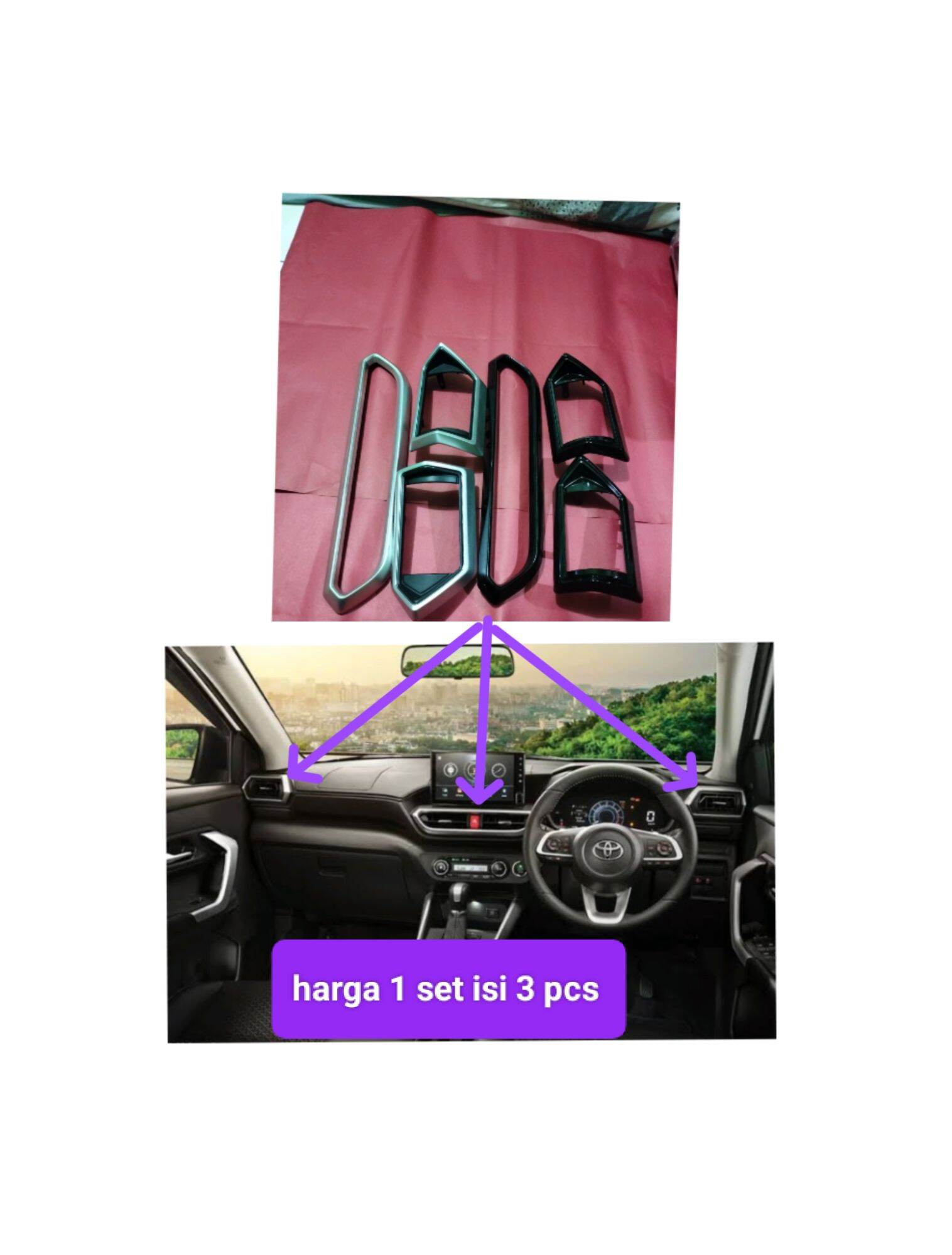 cover panel dashboard cover kisi kisi ac Rocky raize hitam glossy dan silver Harga 180,000 rupiah*Gratis Ongkir