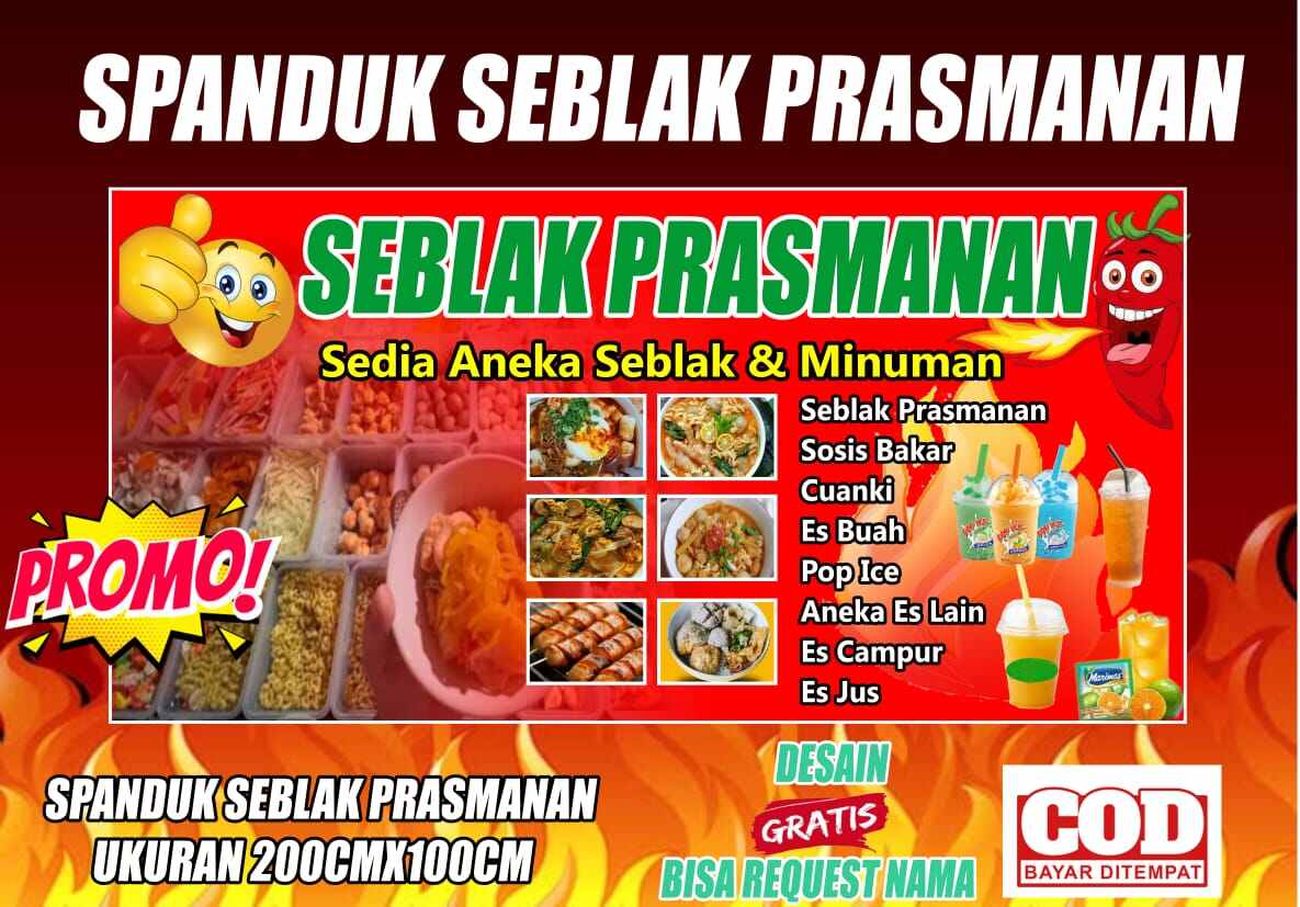 Spanduk Banner Seblak Prasmanan Ukuran 200cmx100cm Bisa Request Desain