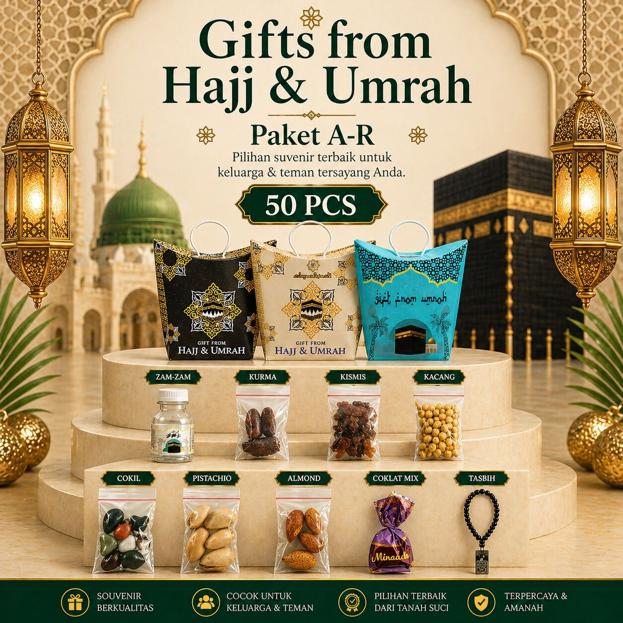 Save package contents 50 PCs souvenir Hajj and Umrah/hampers souvenirs Arabic food