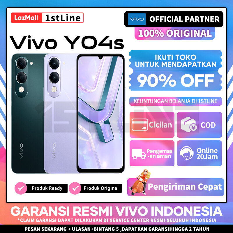 HP Vivo y04s 4:64 GB - 6000mAh + 15W flashcharge, official warranty Vivo Indonesia Giá 1,399,000 Đồng*Miễn phí vận chuyển
