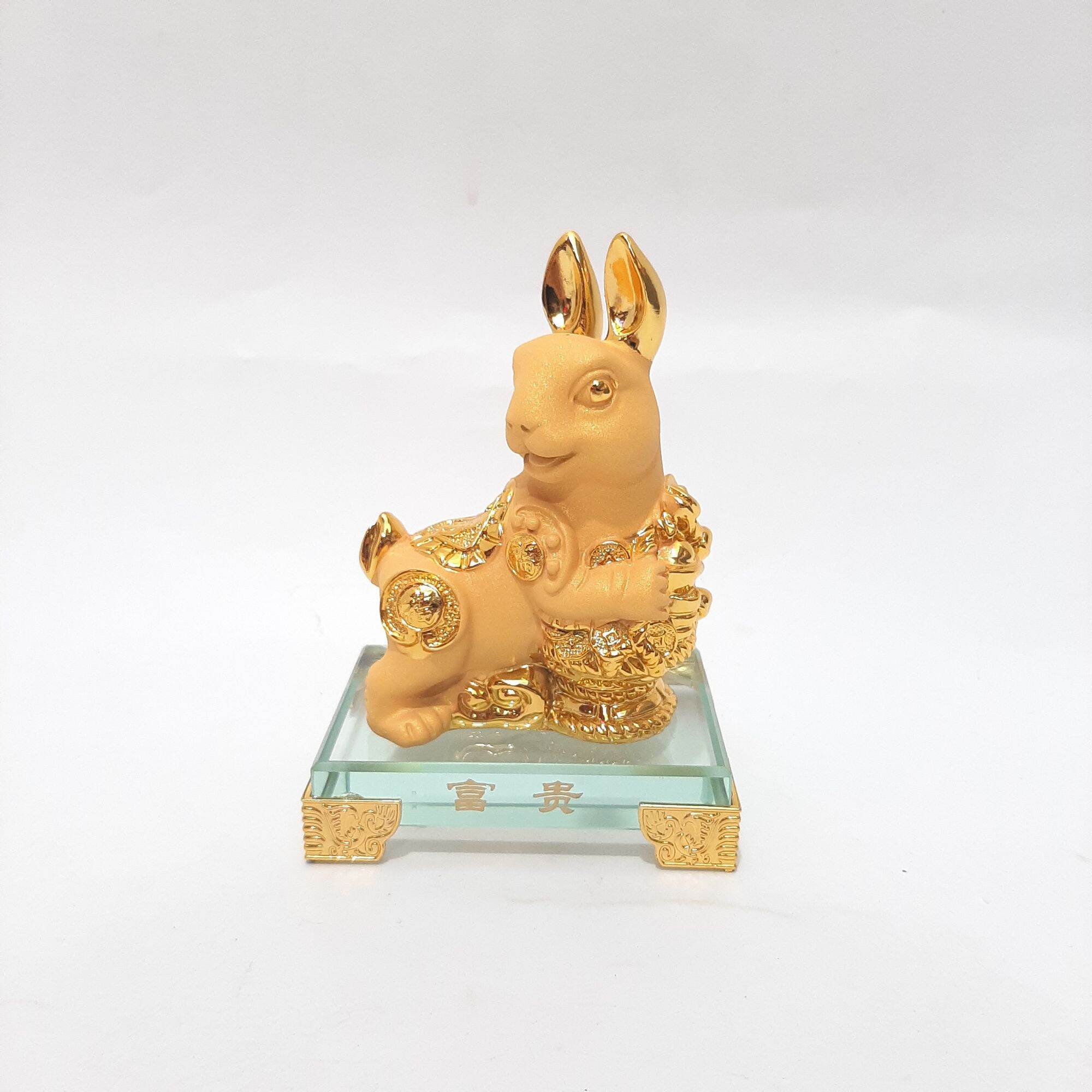 Patung shio kelinci F6 warna emas kaca | Lazada Indonesia