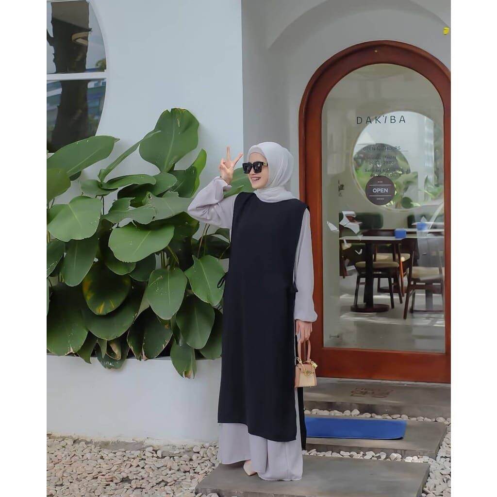 Long Vest Rompi Tali Luaran Baju Muslim Bahan Crinckle Lazada Indonesia