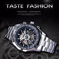 FORSINING SILVER BLACK jam tangan mekanik otomatis