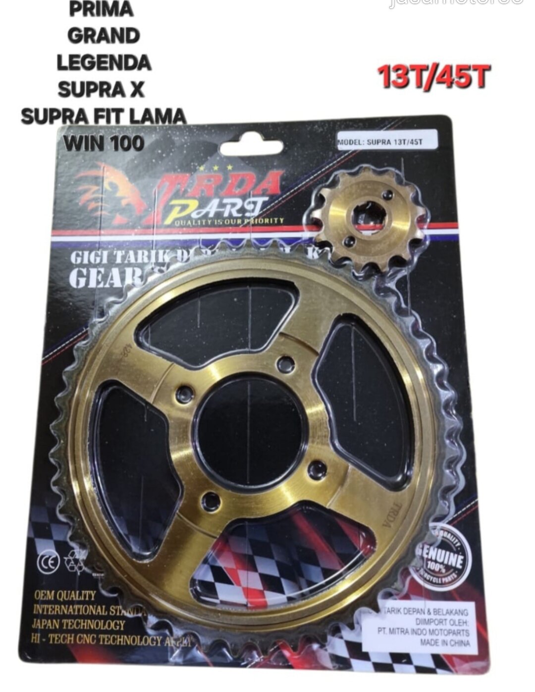 Gear Gir Pull-Out Gear Rear Front Honda Grand Supra Prima Win Supra Fit Lama 13t 45t Gold Harga 52,500 rupiah*Gratis Ongkir
