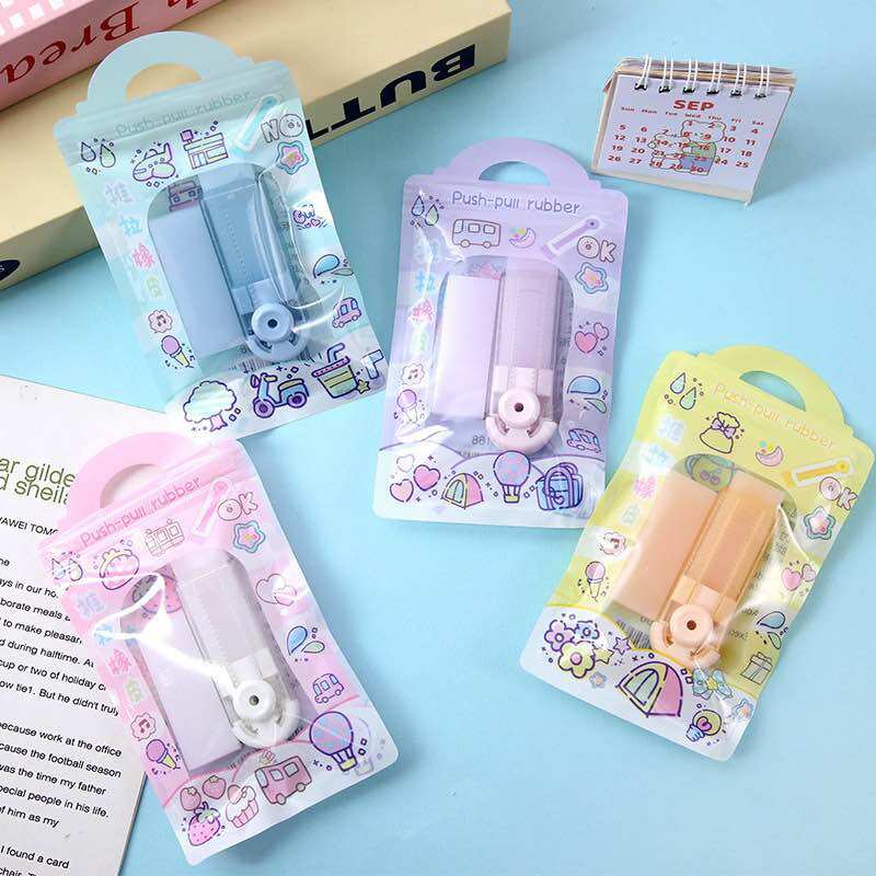 Penghapus Pensil Dorong Warna Pastel Penghapus Mekanik Lucu Model cutter Free Refill