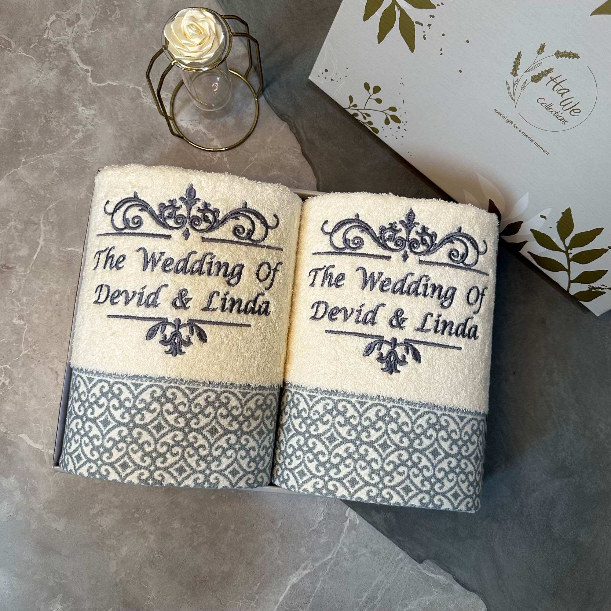 Couple Signature Towel by Terry Palmer Motif Thalia Uk.140×70 (Embroidered Name+Box)