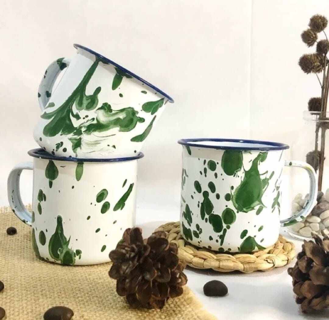 Mug Enamel Motif Blurik 7 cm - Cangkir Jadul Enamel Blurik Tebal