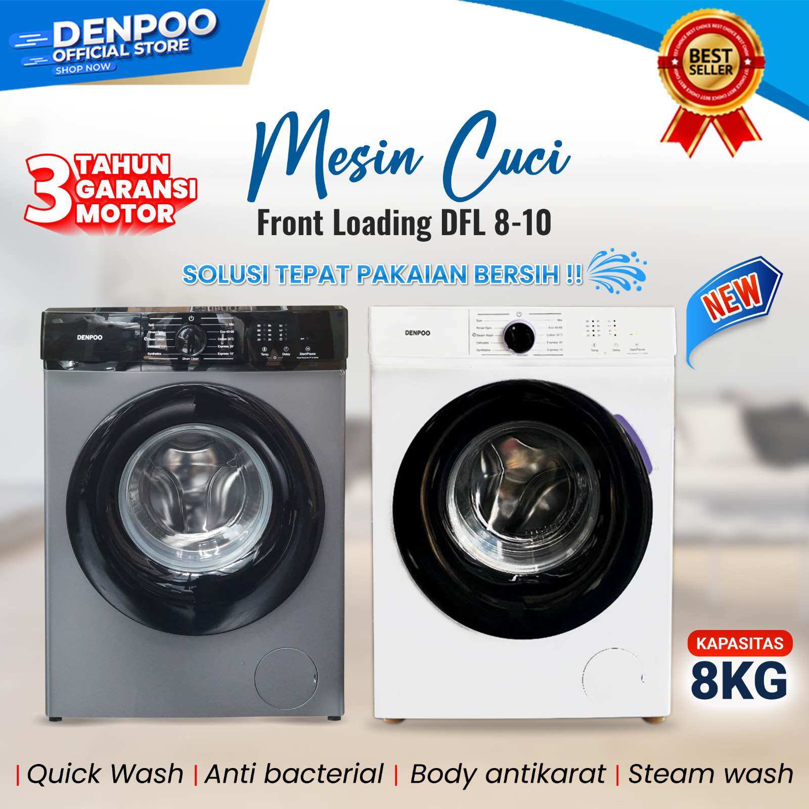 Denpoo Mesin Cuci Front Loading 1 Tabung DFL-810 (8KG)