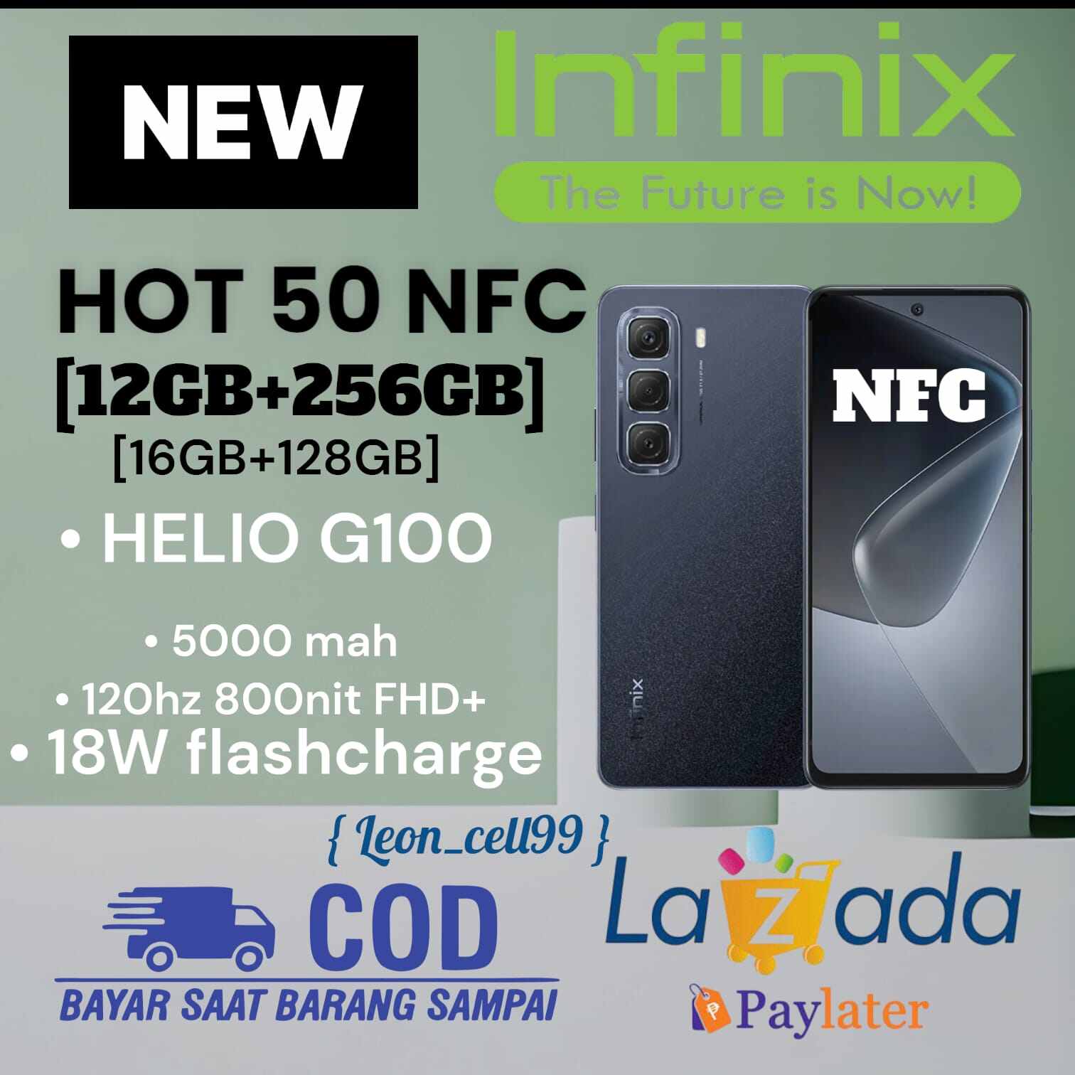 Infinix Hot 50 Nfc 12 Gb+128Gb Extend 6+6 Gb Official Warranty 1 Year Harga  1,165,000 Ringgit*Penghantaran Percuma