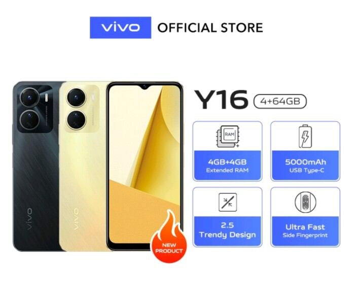 VIVO Y16 Ram 4+4/64 Gb garansi resmi original bisa kredivo / paylater Giá 1,795,000 Đồng*Miễn phí vận chuyển