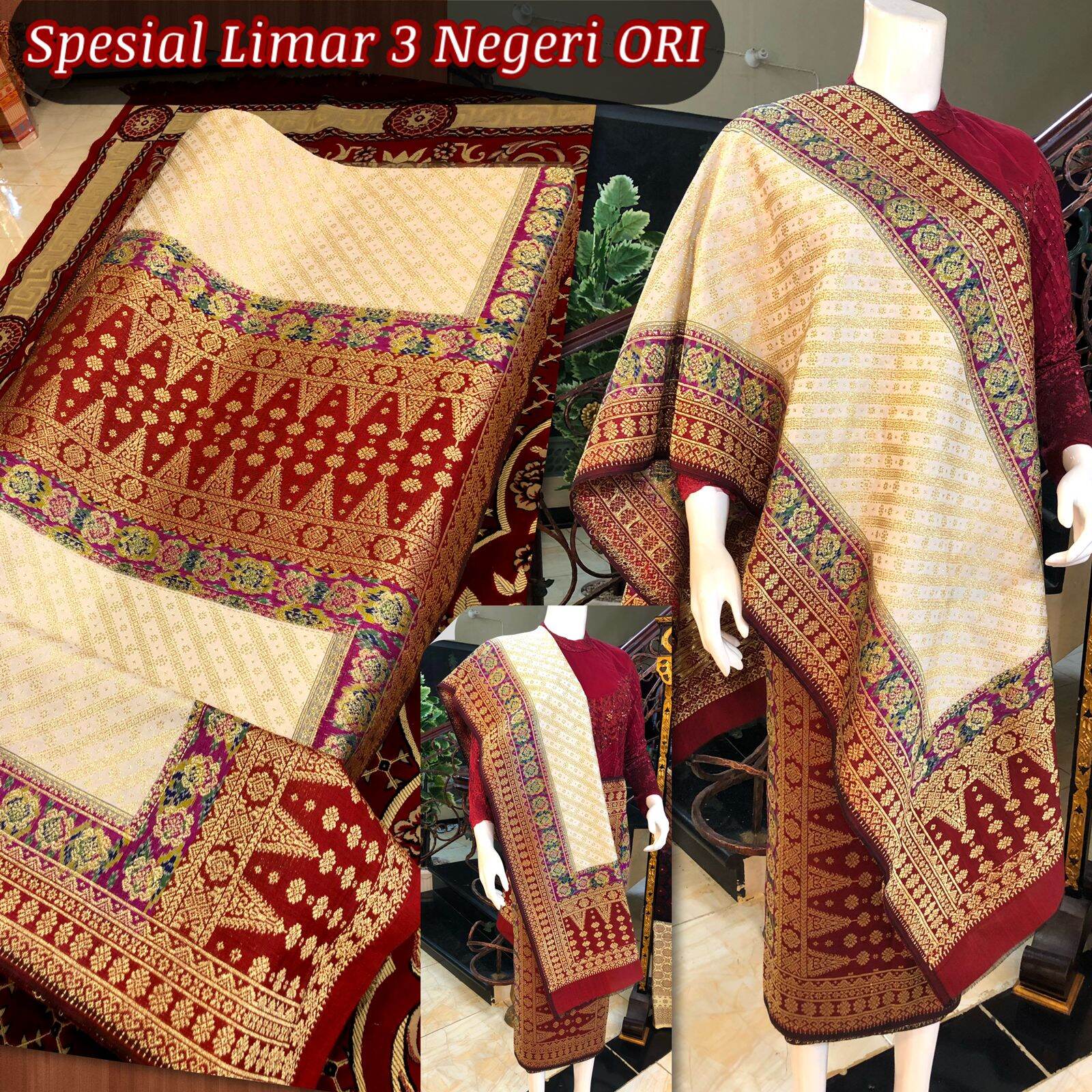 Bahan Songket Palembang Motif 3 Negri Cantik Bahan Bagus Benang Emas ...