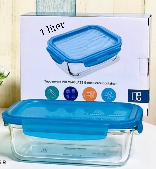 Tupperware PremiaGlass Borosilicate Container Set Blue New